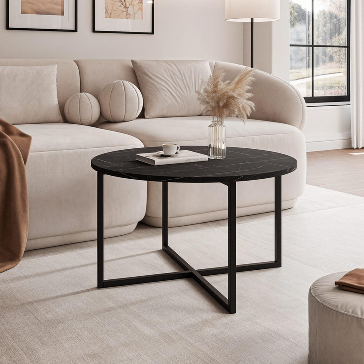 COUCHTISCH BESARO 75/47 cm runden, Schwarz / Grau - Schwarz/Grau, Metall (75/75/47cm) - Idohome