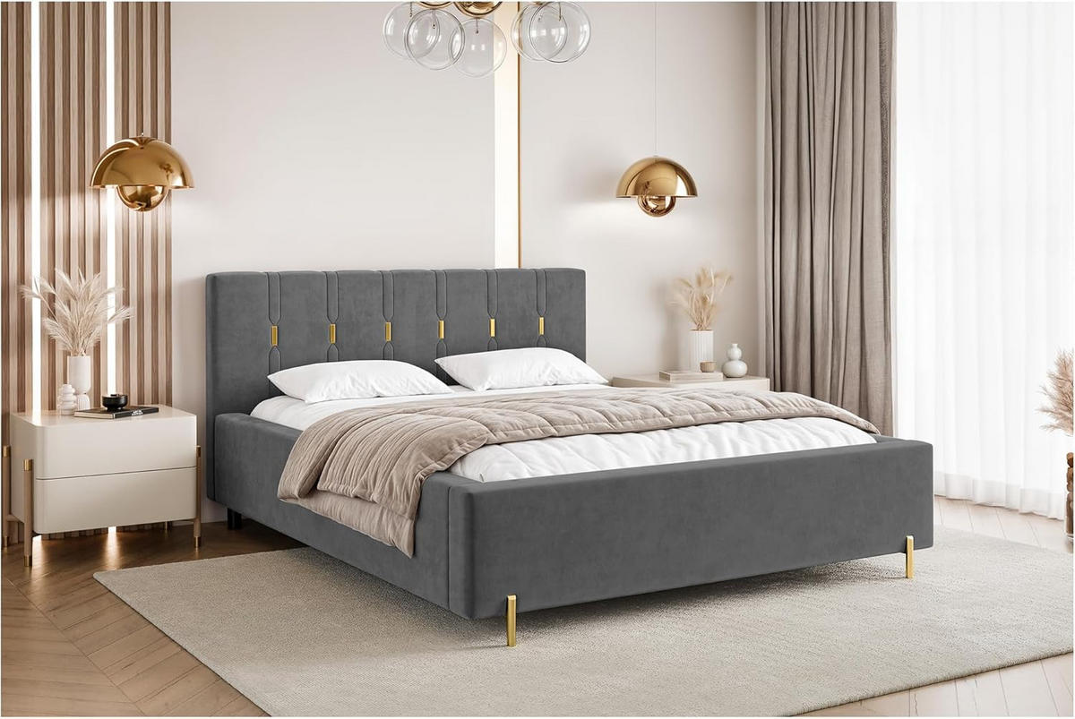 BETT FABIO H3 - Dunkelgrau/Goldfarben, Holzwerkstoff (120/200cm) - Meblini