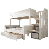 ETAGENBETT aus Massivholz und MDF 90x200/140x200 cm Weiß mit Leiterschrank und Schubladen - Weiß, Holz (90/200cm) - IVMEU