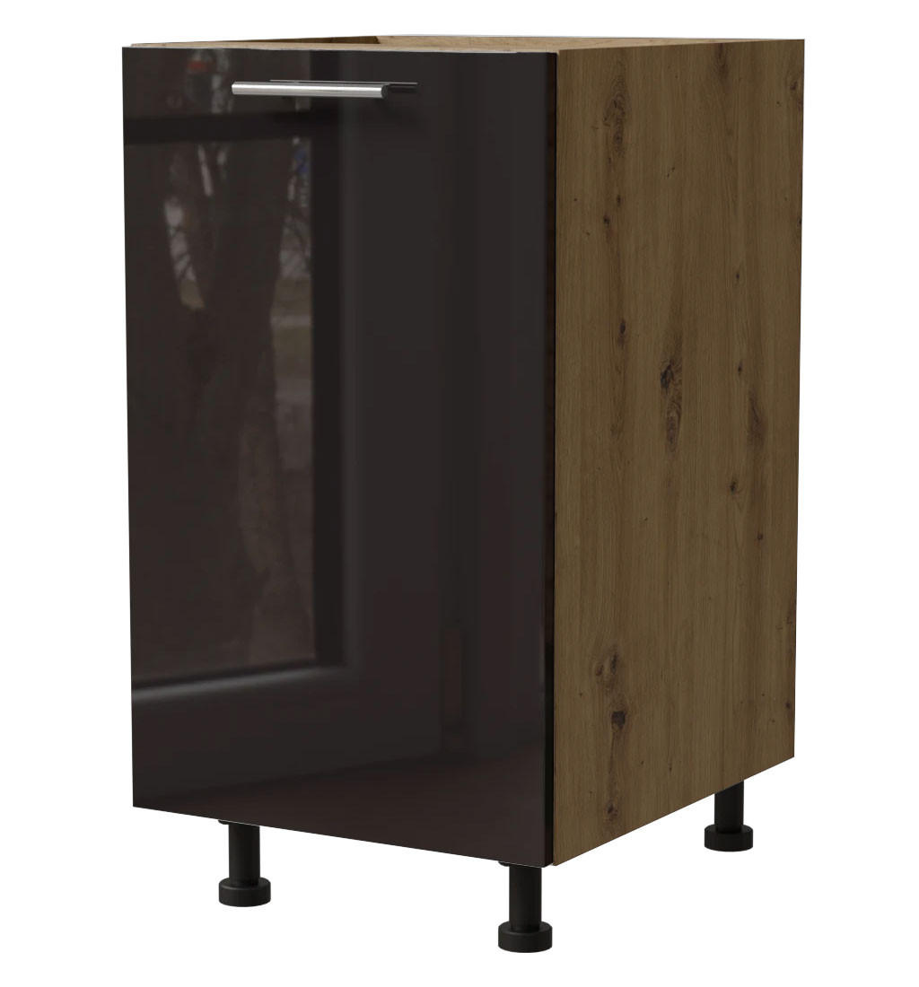 KÜCHENUNTERSCHRANK Essen D1D/45 Schwarz Hochglanz / Eiche Artisan Matt 45 / 50 / 82cm - Schwarz Hochglanz/Schwarz, Holz/Holzwerkstoff (45/82/50cm) - Feldmann-Wohnen