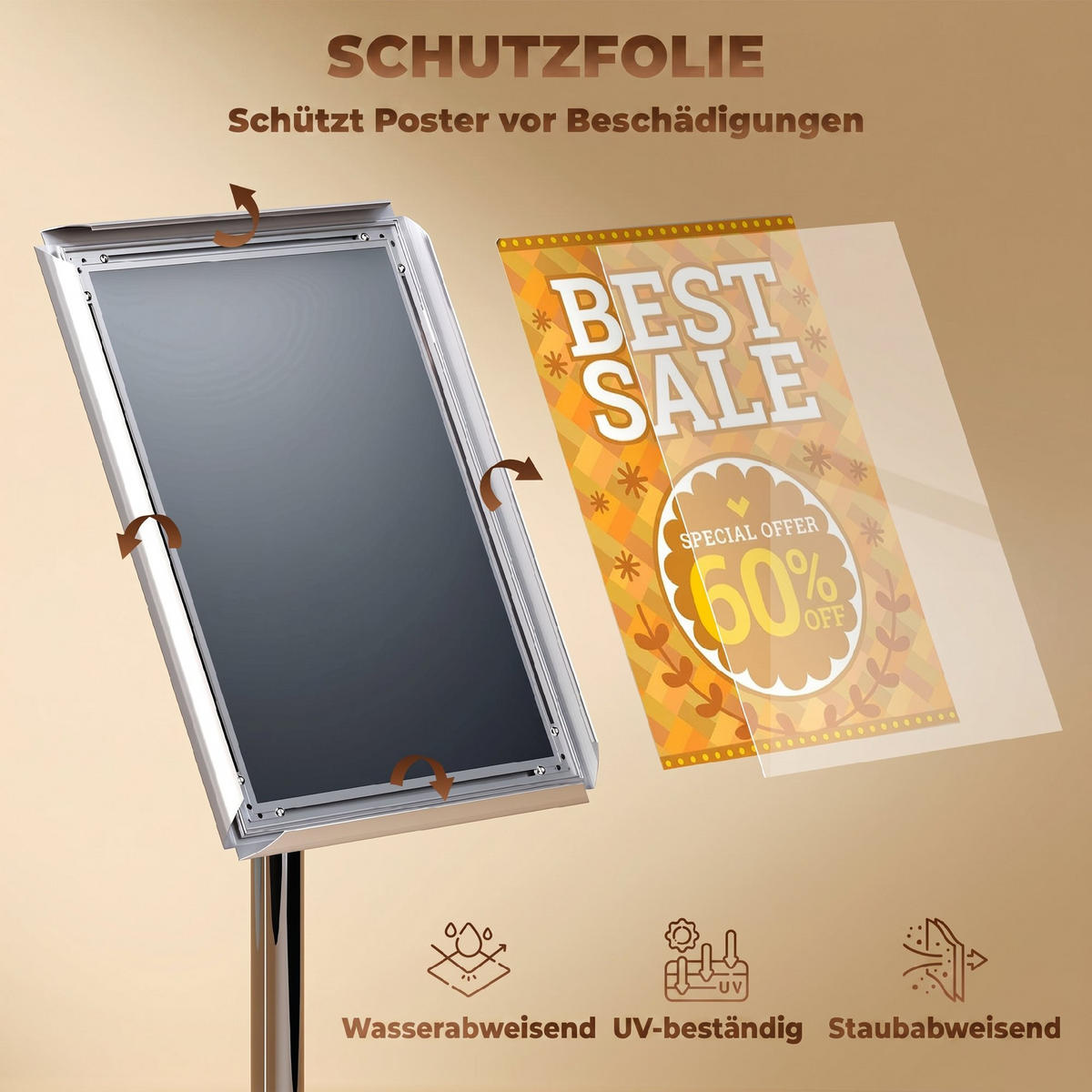 A3-PLAKATSTÄNDER Aluminium Edelstahl Silber - Silberfarben, Metall (30/135/45cm) - HOMCOM