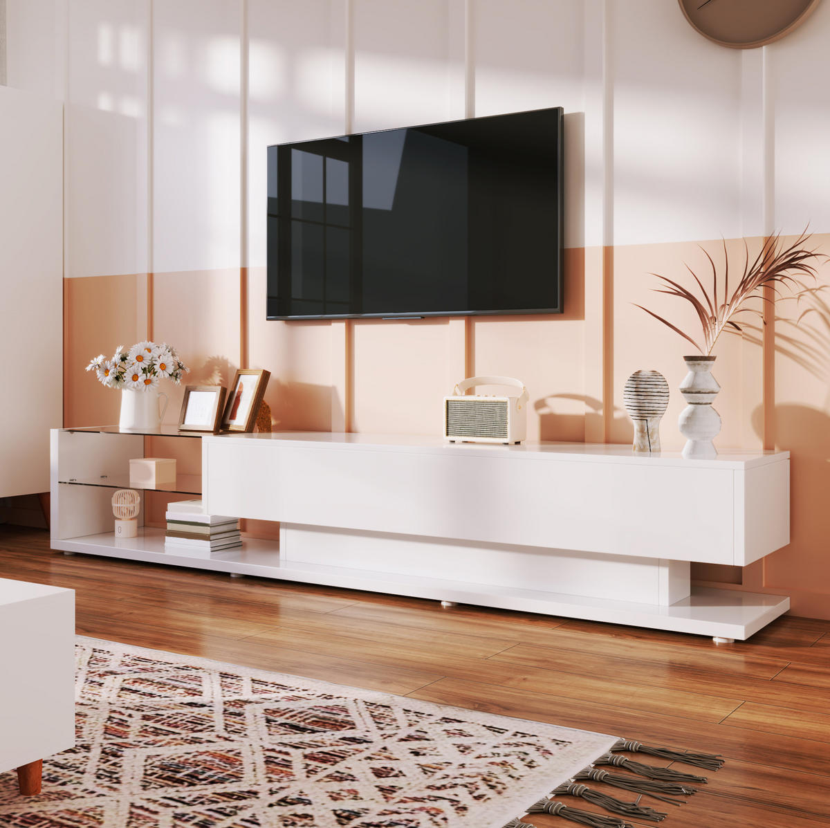 TV-ELEMENT mit 2 Schubladen 170 x 36 x 38 cm Weiß Hochglanz mit LED - Weiß, Holzwerkstoff (36/38/170cm) - Beauniv