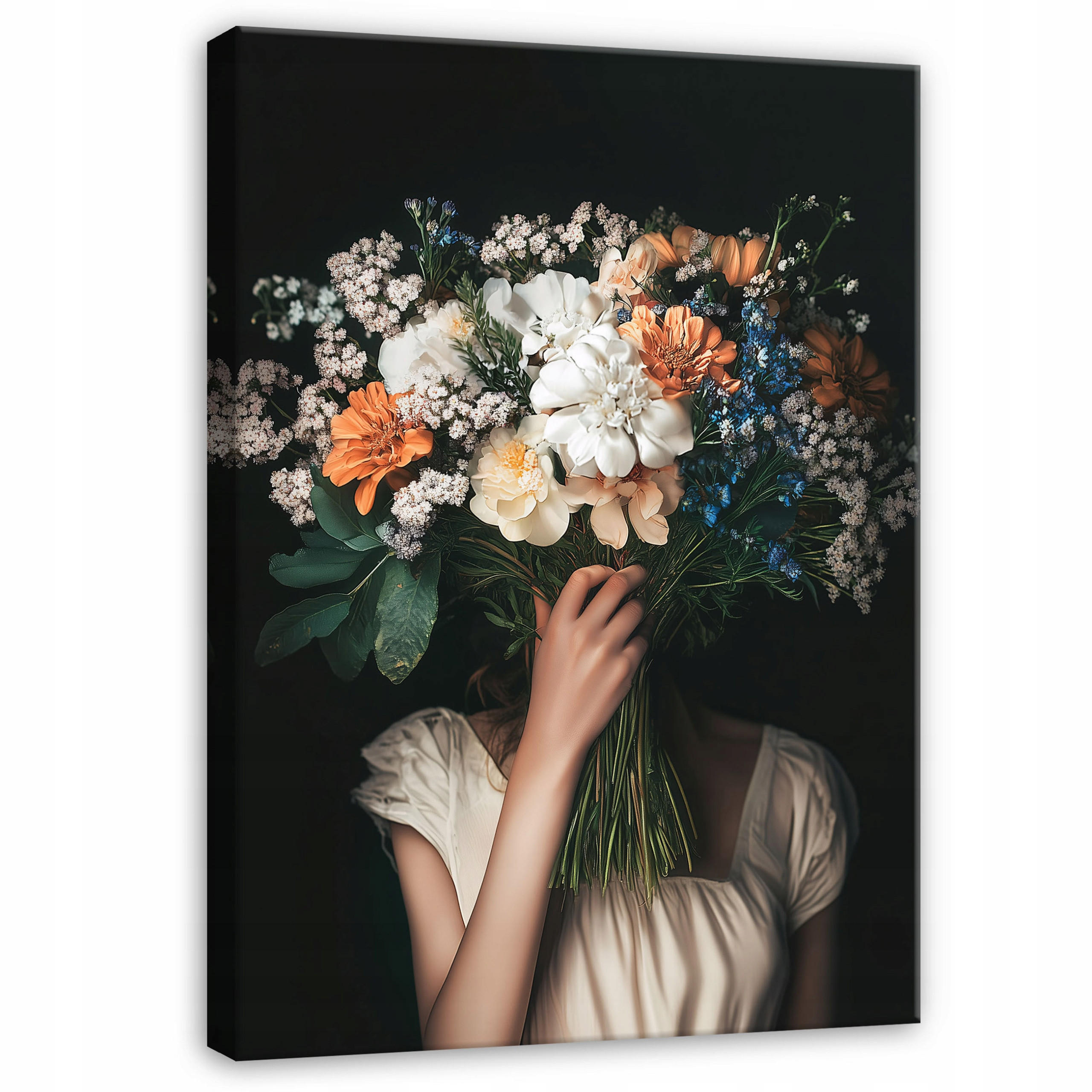 LEINWAND BILDER Frau Blumen Vintage Schwarz 60x40 - Multicolor, Holzwerkstoff (40/60cm) - Wallarena