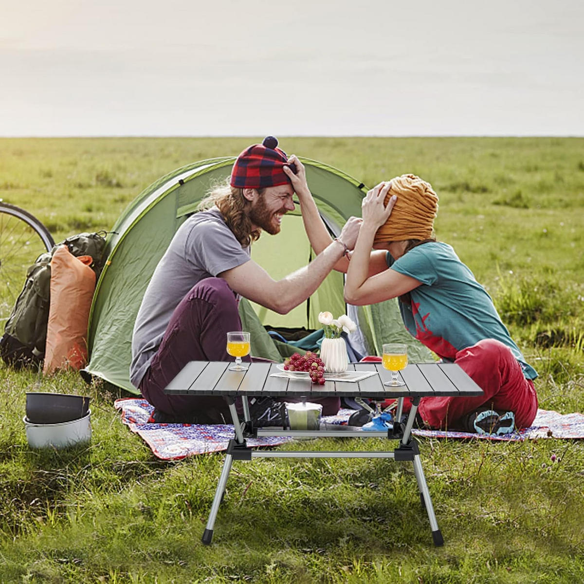 CAMPINGTISCH Silber - Silberfarben, Metall (90/61/52cm) - COSTWAY