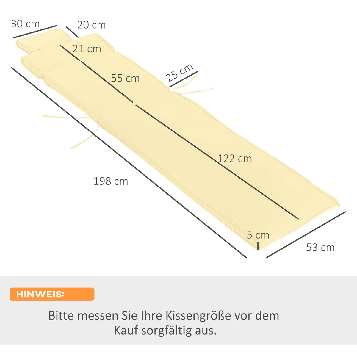 LIEGENAUFLAGE aus Polyester 198x53x5 cm in Beige mit Kopfkissen - Beige, Textil (53/5/198cm) - Modfu