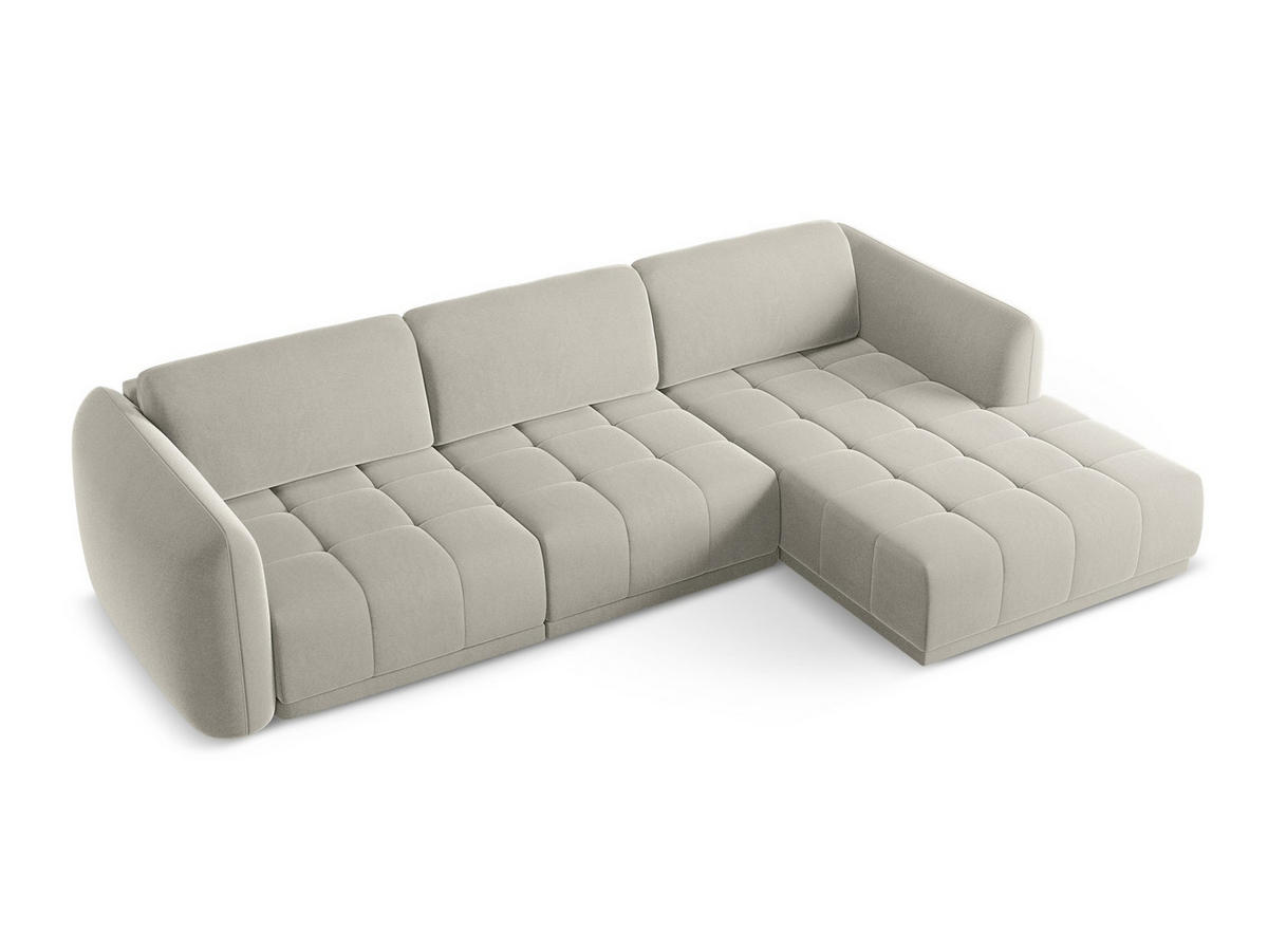 ECKSOFA Rechts Samt Stoff Creme - Perlmutt/Creme, Kunststoff/Textil (290/170cm) - Makamii