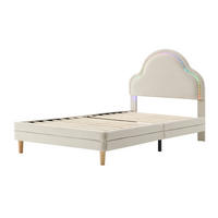 POLSTERBETT Kinder Einzelbett mit Wolken-Kopfteil, LED-Lichtstreifen, Samt, kreatives Design fürs Kinderzimmer, beige - Beige, Textil (90/200cm)