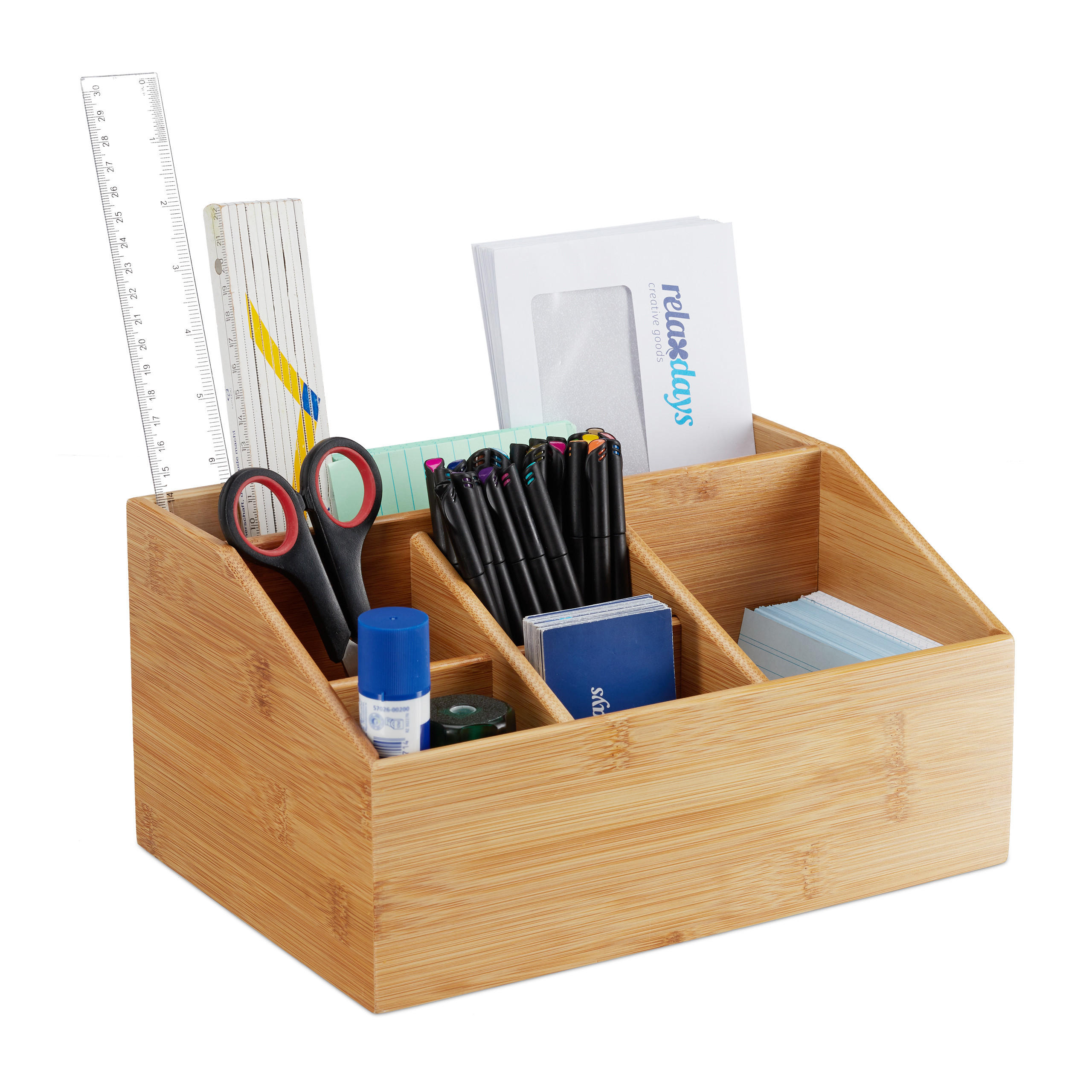 Relaxdays ORGANIZÉR Přírodní bambus 6 přihrádek 28 cm