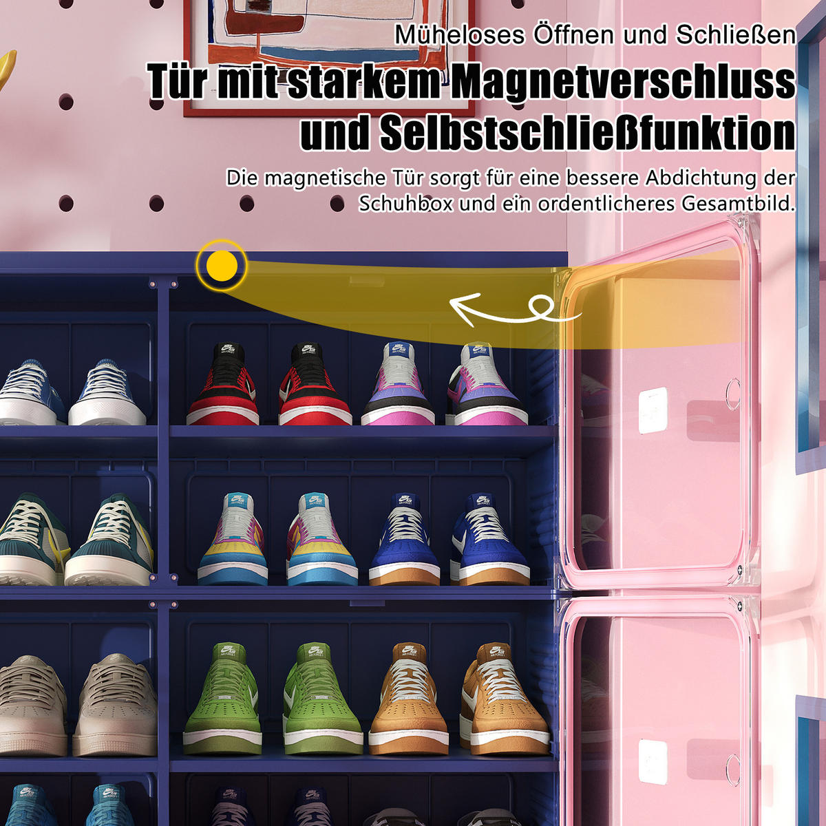 SCHUHSCHRANK, Doppelfach mit 6 Ebenen, faltbar, montagefrei, aus Kunststoff, Flurmöbel, Blau-Pink - Pink, Kunststoff (85/104/34cm) - GENKI LIVING