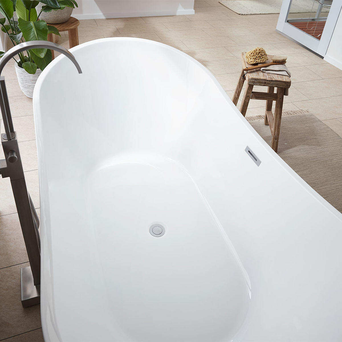 FREISTEHENDE BADEWANNE OVALO - Weiß, Keramik (170/72/80cm) - Home Deluxe