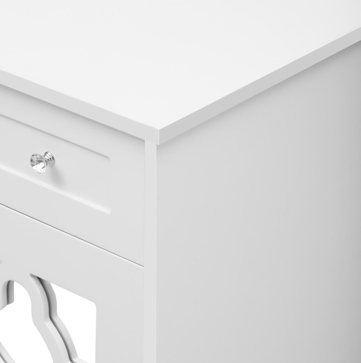 SIDEBOARD 140/40/83 cm, 4 Spiegeltüren, 2 Schubladen, MDF weiß, mit kristallförmigen Griffen, Weiß - Weiß, Holzwerkstoff (140/83/40cm) - Redom
