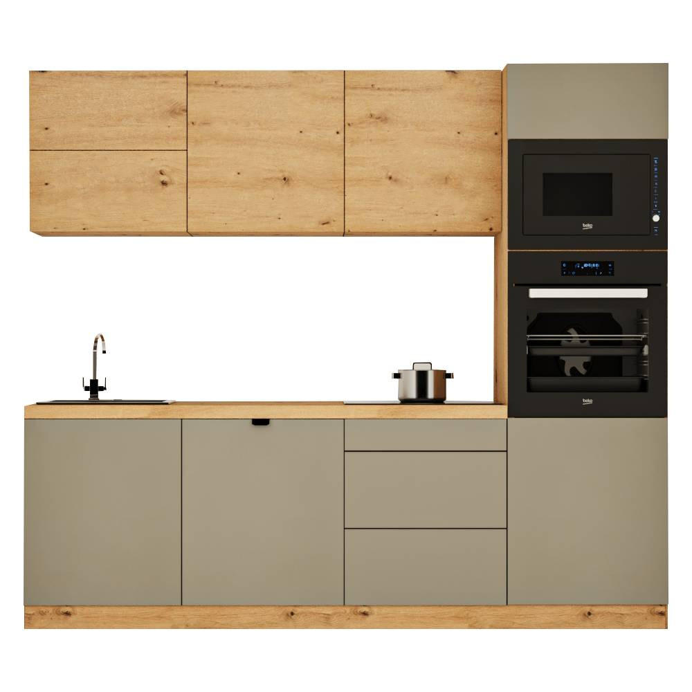 KÜCHENZEILE 240 cm - Langen KL26-M240 - in Beige/Artisan Eiche - Beige/Eiche Artisan, Holz (240/212/58cm)