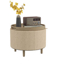 POUF DE-16380 3-in-1 mit reversiblem Deckel und Holzbeinen Beige - Beige, Textil (56/42/56cm) - ComfortXL