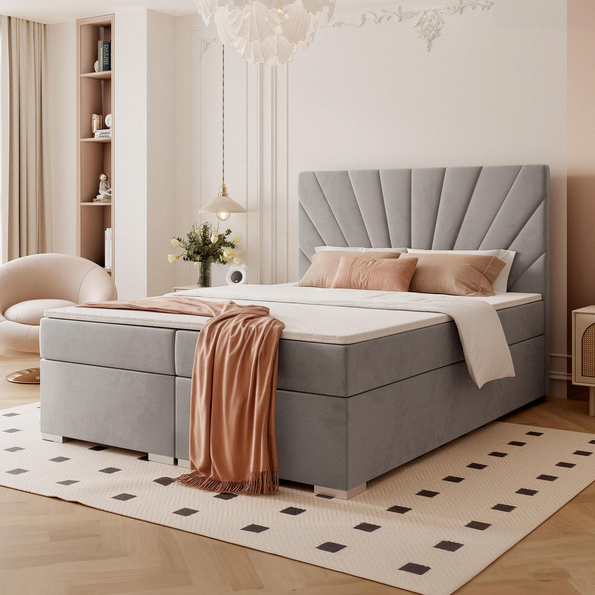 BOXBETT 160x200 cm mit Topper - Hellgrau, Holzwerkstoff/Textil (120/200cm) - Idohome