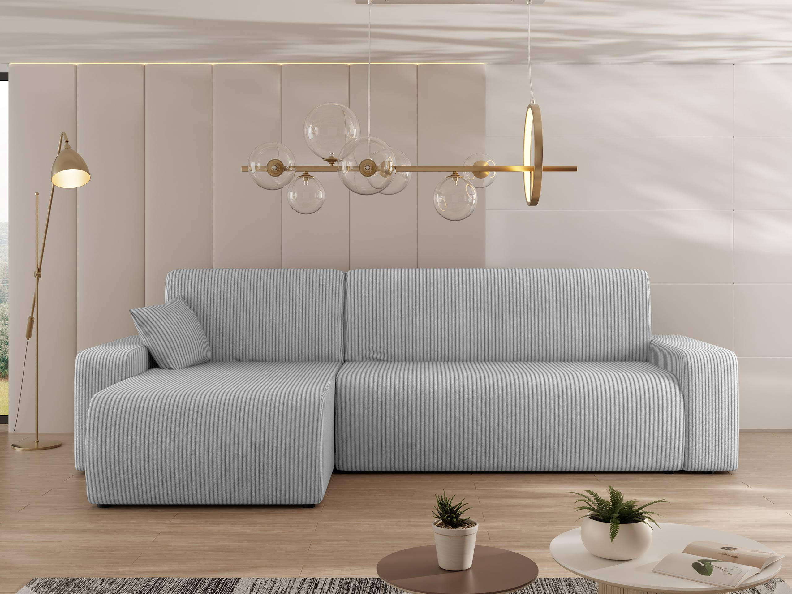 ECKSOFA Piano L Cord - Hellgrau/Schwarz, Holz/Kunststoff (244/145cm) - MIRJAN24