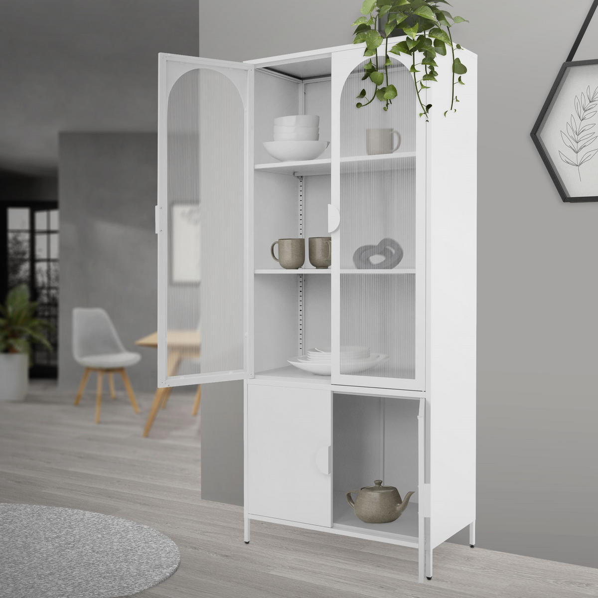 VITRINENSCHRANK 80x185x40 cm Weiß aus Stahl mit 4 Türen - Weiß, Metall (80/185/40cm) - ML-DESIGN