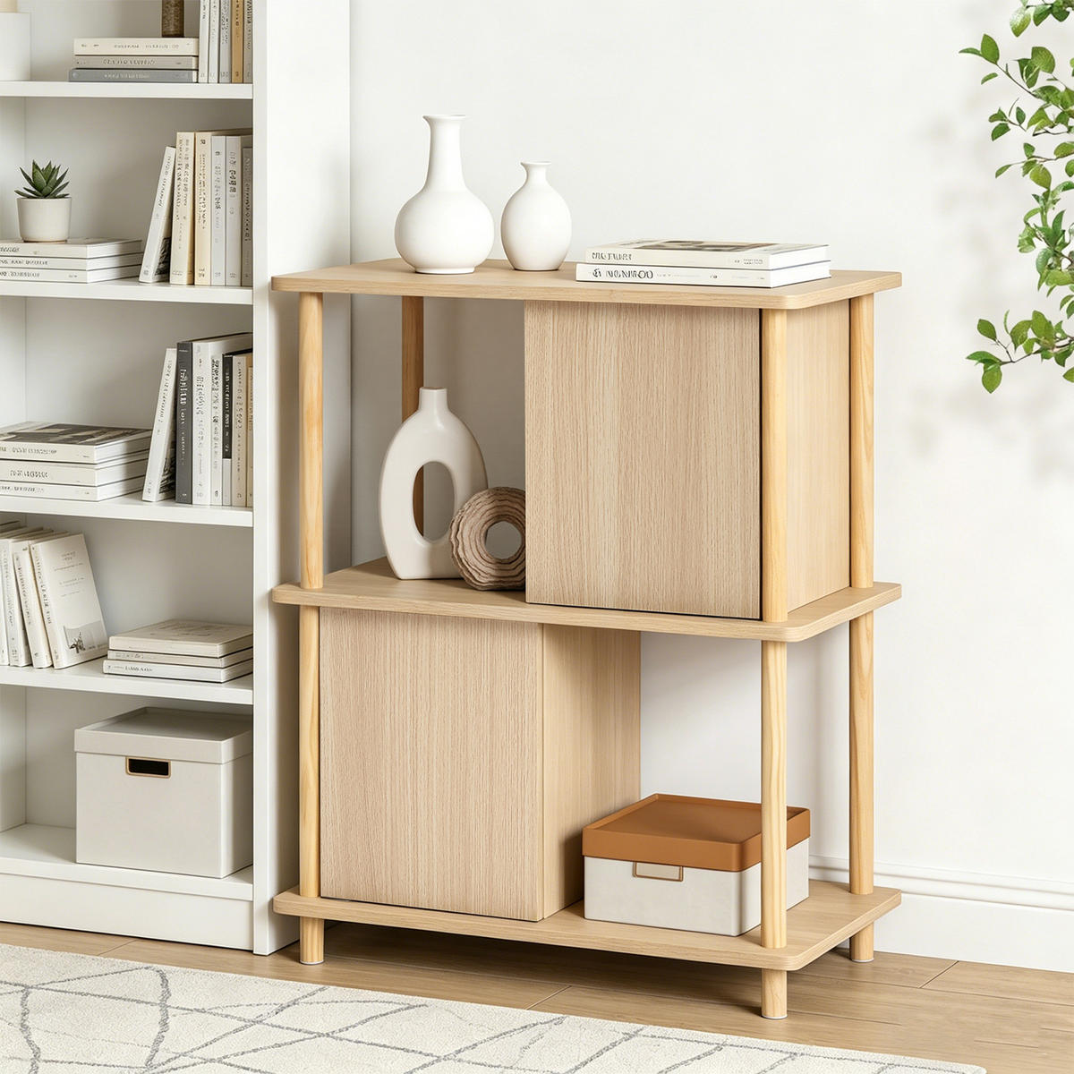 BÜCHERREGAL mit Stauraum und 2 Ablagen - Alteiche, Holz (35/77.5/60cm)