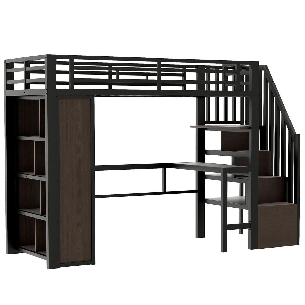 HOCHBETT 90/200 cm Schwarz aus Metall mit Schreibtisch und LED-Lichtleiste - Schwarz, Metall (90/200cm) - OKMYHOME
