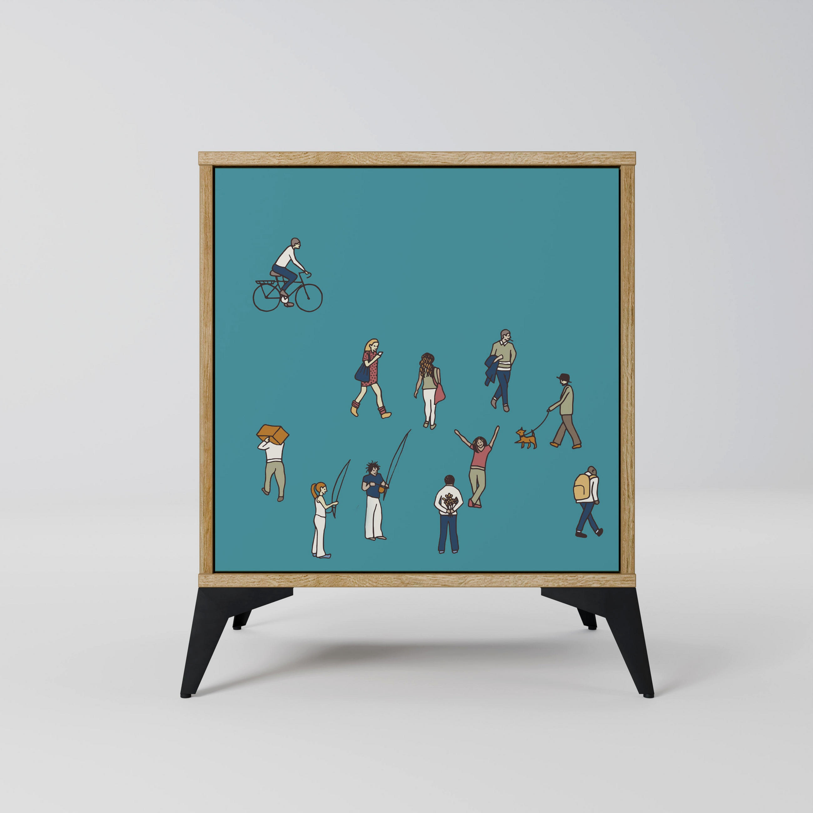 SIDEBOARD COLLECTIVE STREAM, Eichefarben, 57,5x42x70,5 cm, Schwarze Metall-Sternfüße - Eichefarben/Multicolor, Holzwerkstoff/Metall (57.5/70.5/42cm) - SpaceRebels
