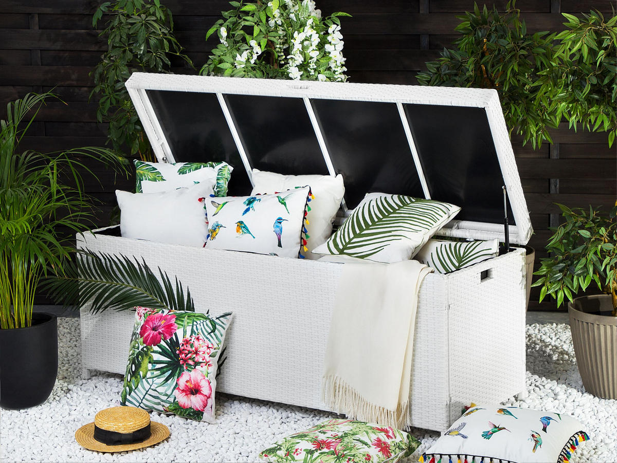 AUFLAGENBOX Rattan weiß 158/63 cm Modena - Weiß, Kunststoff (158/66/63cm) - Beliani