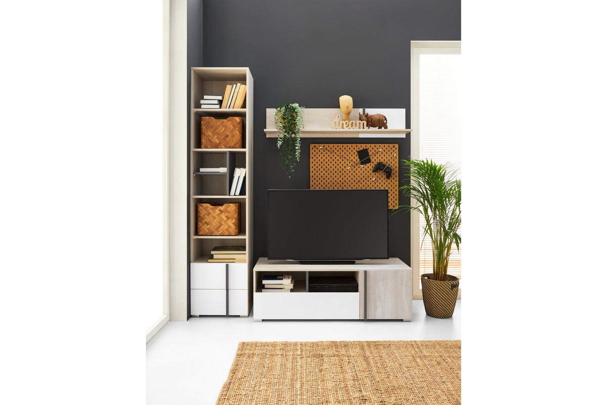 TV-ELEMENT REMI 12 120 cm breit in Eichenweiß / Weiß Matt / Anthrazit - Eichefarben/Anthrazit, Holzwerkstoff (120/40/53cm) - Deine Möbel 24