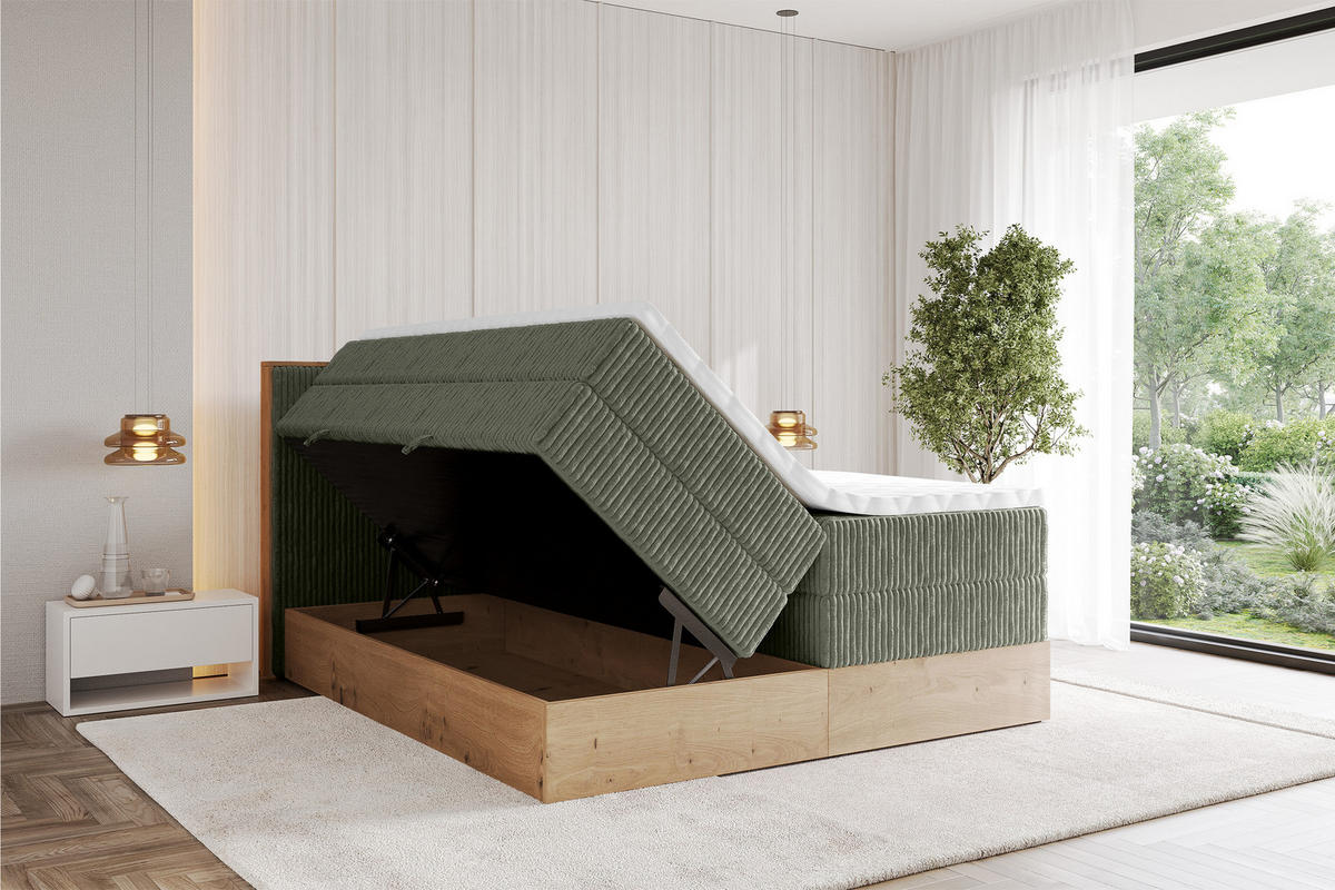 BOXSPRINGBETT LOLLI9 -KING 180x200 - H3/H4 Olivgrün - Olivgrün, Holzwerkstoff (180/200cm) - ALTDECOR