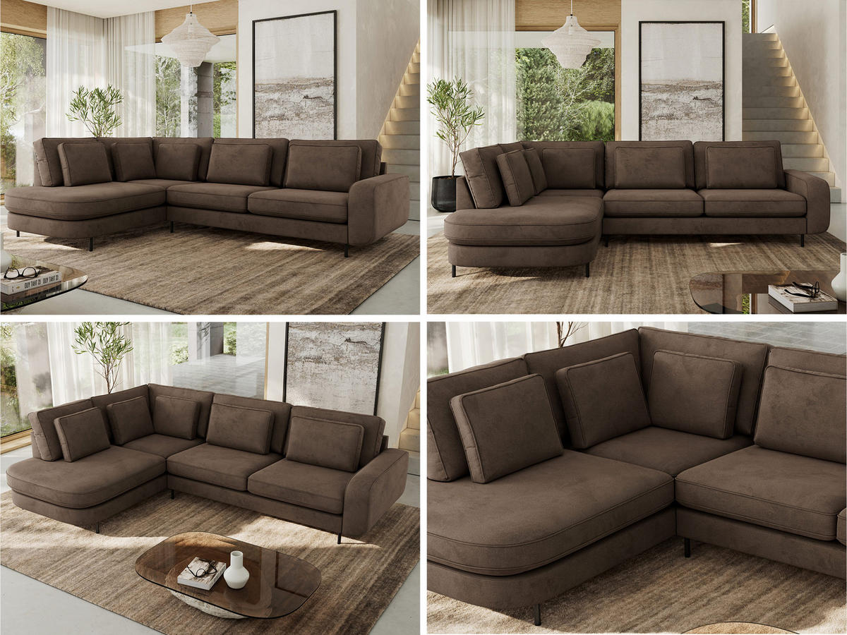 ROHOVÁ SEDAČKA CALENO L - Hnědá Samet - Pravá Strana - černá/hnědá, kov/textil (317/225cm) - MKS