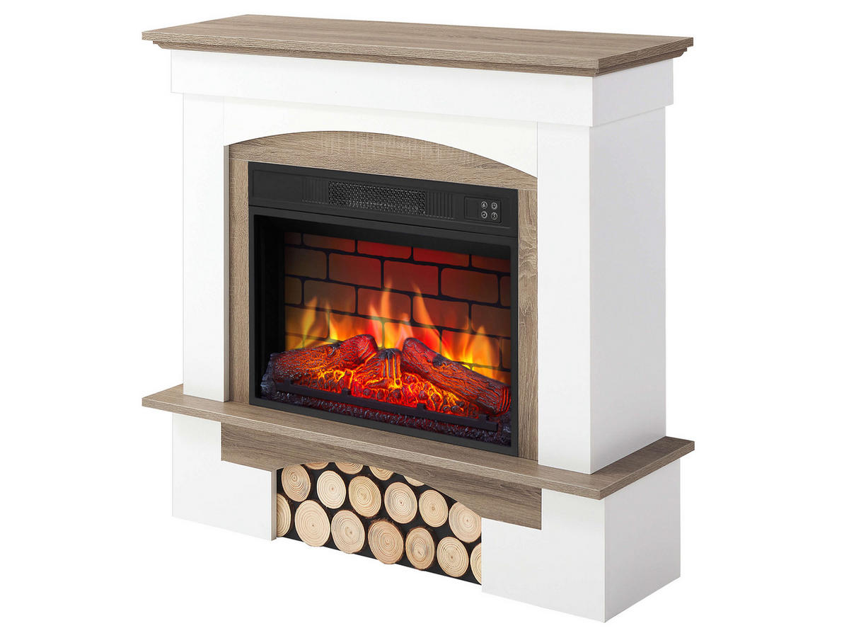 ELEKTROKAMIN Woodley AF23BS Weiß Graueiche – Breite 96 cm, 3D-Flammeneffekt, LED-Beleuchtung, Heizfunktion - Weiß, Glas/Holzwerkstoff (98.5/90/30cm) - ArtiFlame