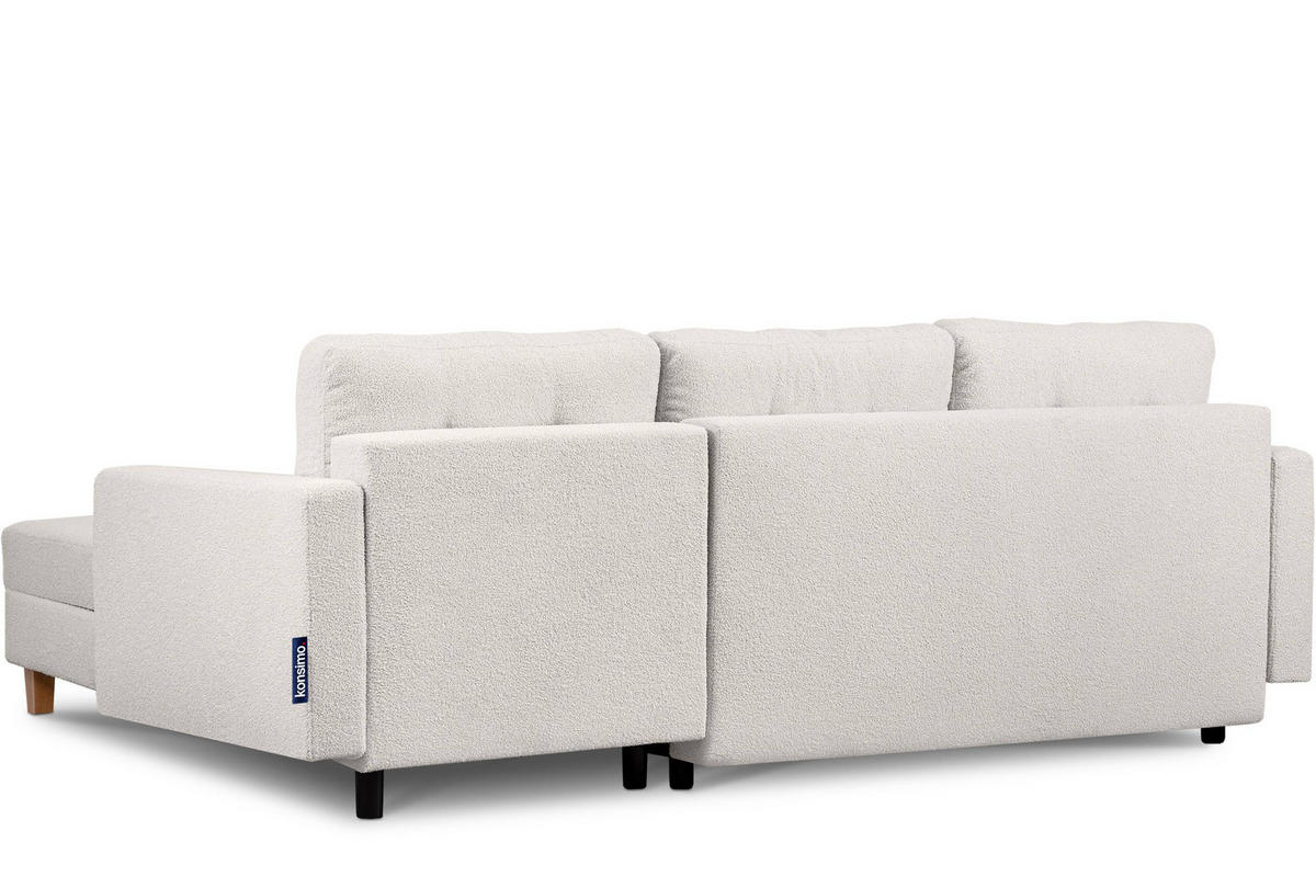 ECKSCHLAFSOFA ERISO 3/4 Sitzer und Universalecke mit Ottoman, Bouclé-Stoff, weiß - Braun/Weiß, Textil (240/183cm) - KONSIMO®