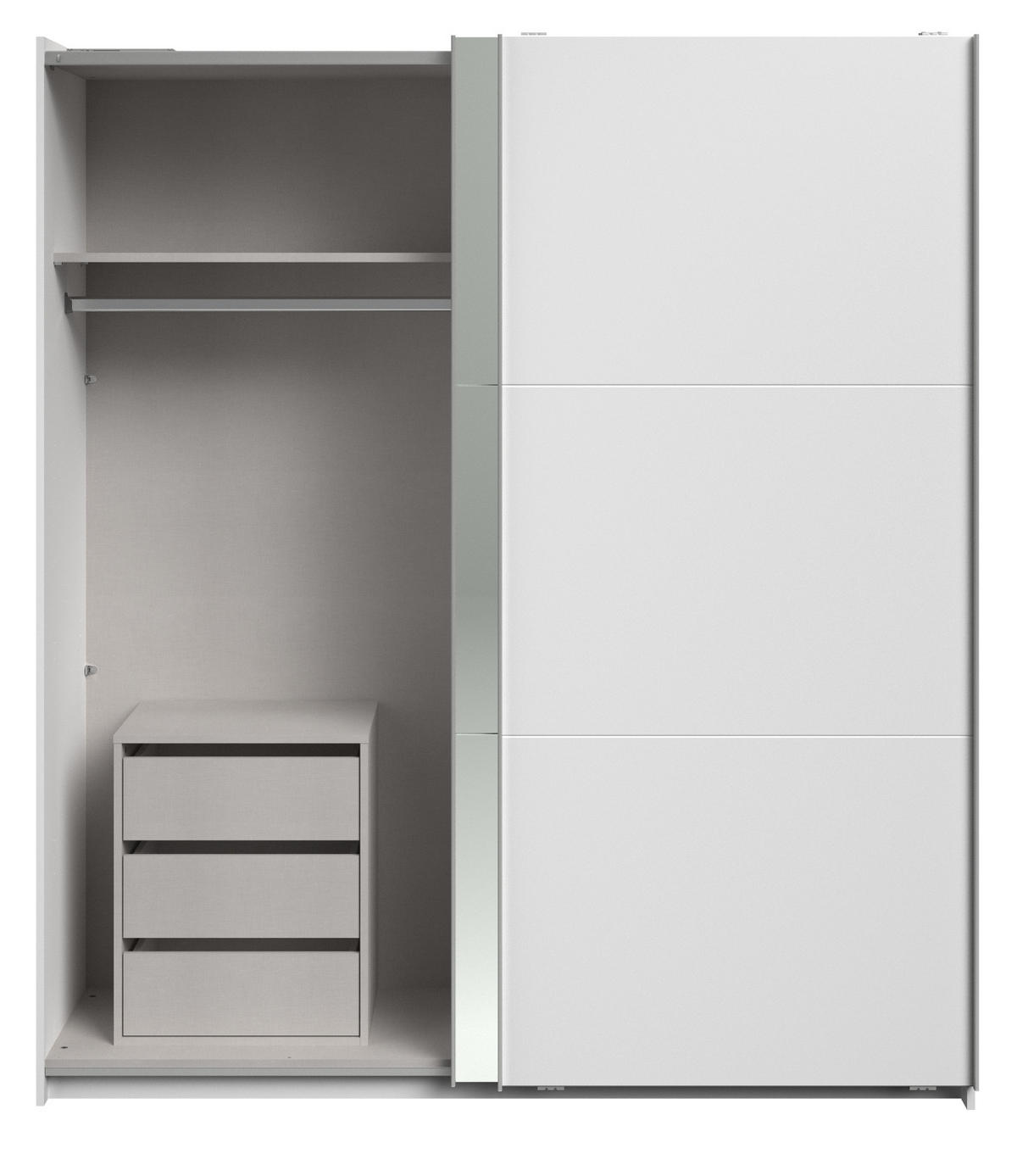 KLEIDERSCHRANK weiß 178 cm, Schwebetürenschrank 2-türig mit Spiegel und Schubkasteneinsatz - Weiß, Glas/Holzwerkstoff (178/203/59cm) - Parisot Meuble