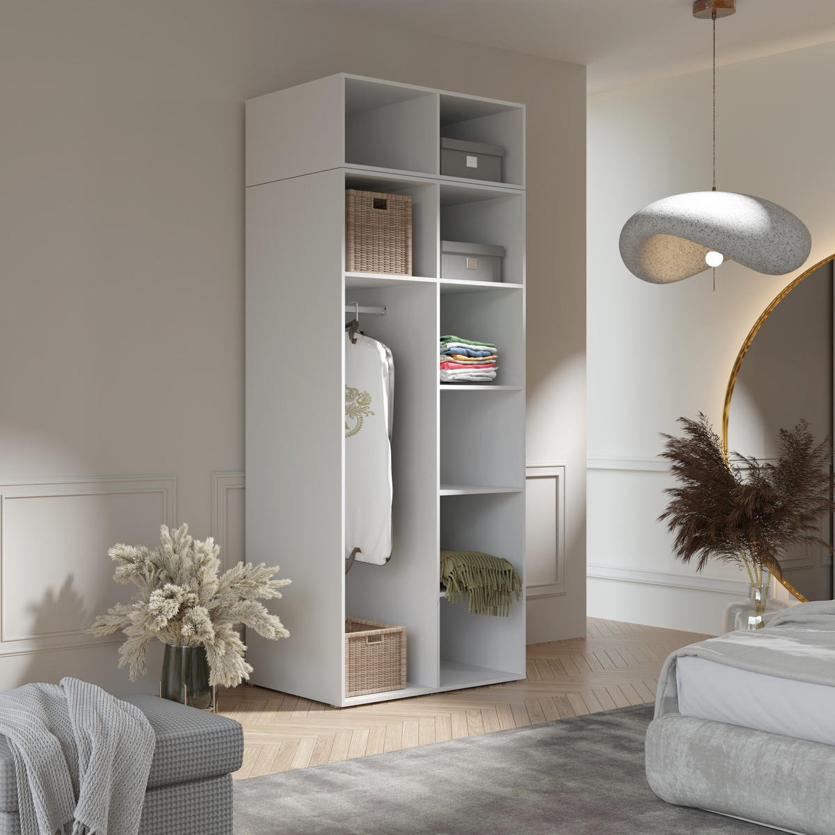 DREHTÜRENSCHRANK mit Aufsatz Napoli 2D 100 Eiche Cremona (schwarzer oder goldener Griff) - Eichefarben/Silberfarben, Holzwerkstoff/Kunststoff (100/35/60cm) - mzm24