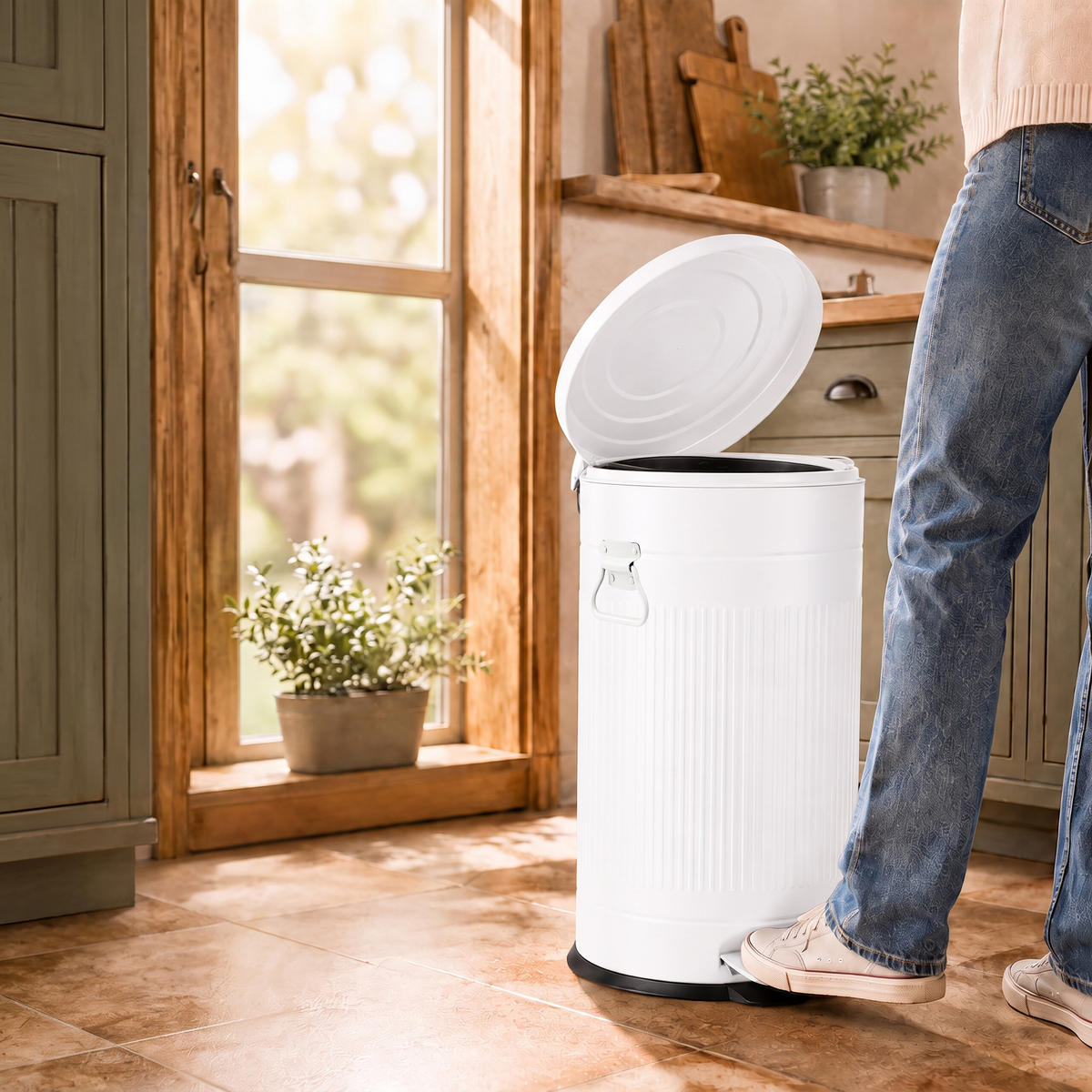 MÜLLEIMER Weiß Treteimer Soft-Close 40 l - Weiß, Kunststoff/Metall (35/67/35cm) - Relaxdays