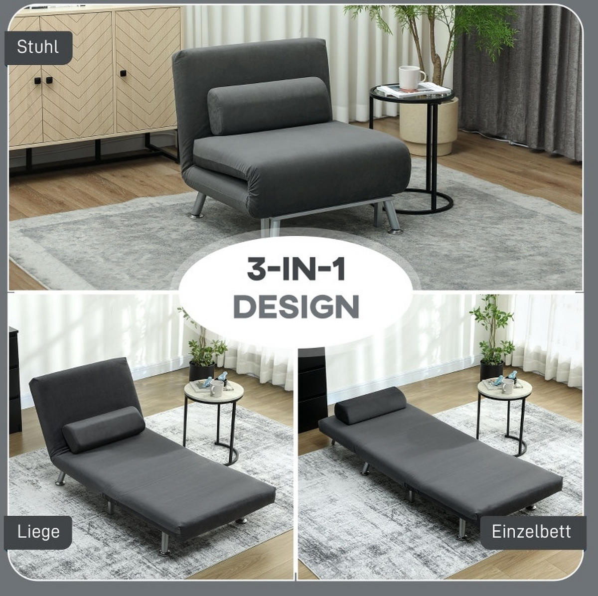 SCHLAFSESSEL in Dunkelgrau 70x75x75 cm mit Schlaffunktion und ausziehbarer Sitzfläche - Dunkelgrau, Textil (75/75/70cm) - IVMEU