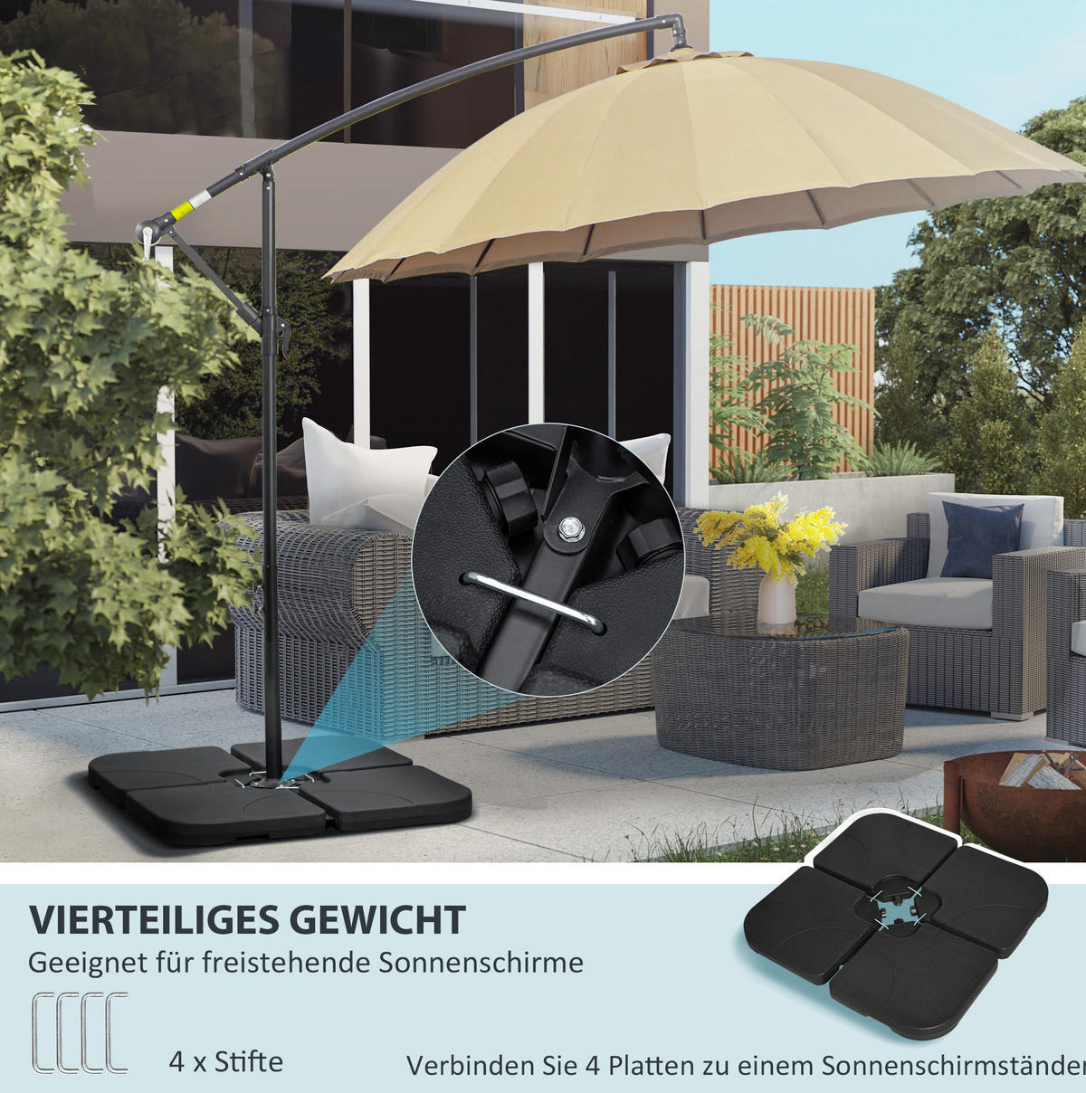 SONNENSCHIRMSTÄNDER 104/104/7,5 cm schwarz aus HDPE befüllbar - Schwarz, Kunststoff (104/104cm) - OKWISH