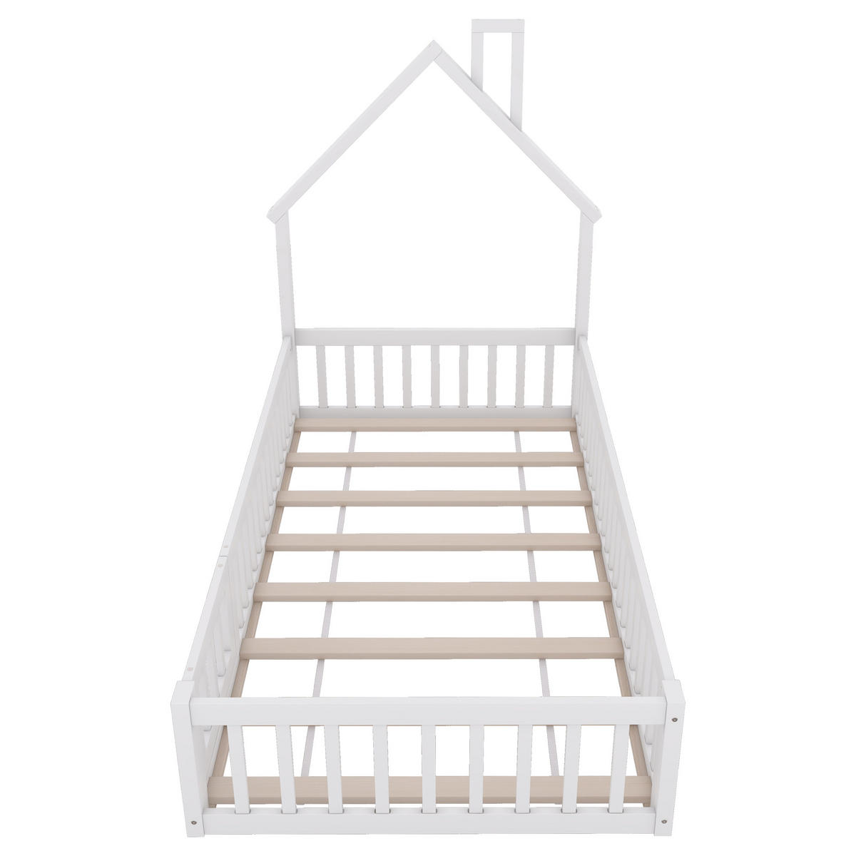 HAUSBETT 90/200 cm weiß mit Schornsteinform und Lattenrost - Weiß, Holz (90/200cm) - OKWISH