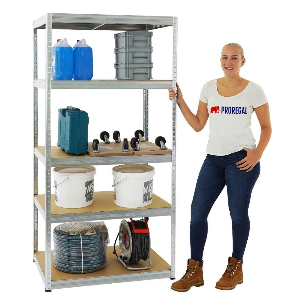 SCHWERLASTREGAL Slim Elephant M 180x90x60 cm 5 Ebenen Fachlast 350 kg Verzinkt - Silberfarben, Metall (90/180/60cm) - PROREGAL