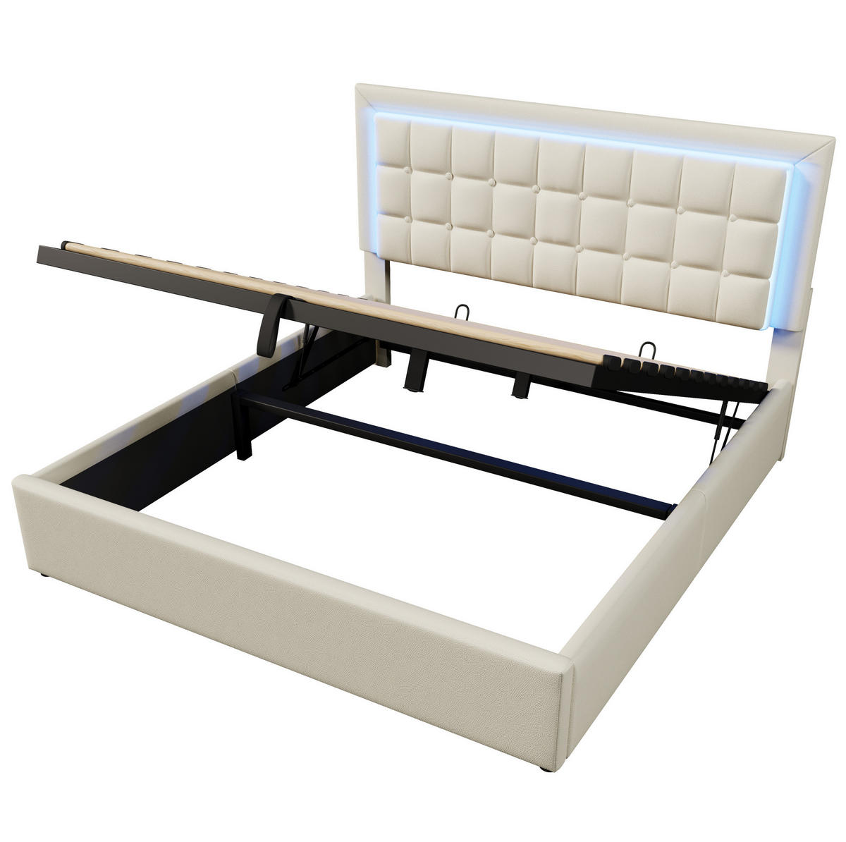 POLSTERBETT 180/200 cm weiß aus PU mit LED und Stauraum - Weiß, Kunststoff (180/200cm) - OKWISH