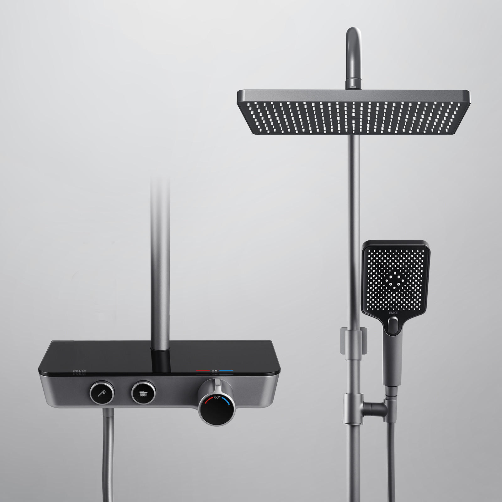 ÜBERKOPFBRAUSESET mit Armatur Thermostat und Ablage Anthrazit - Dunkelgrau, Metall (36/106.6/48.7cm) - EMKE