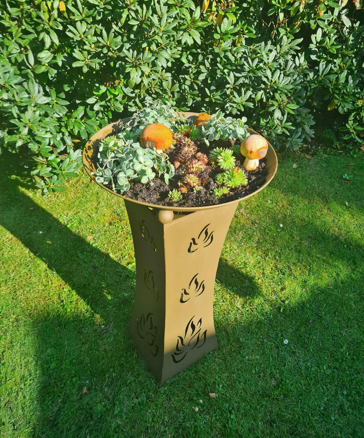 PFLANZSCHALE Sabi mit LED Beleuchtung Rost-Optik Stahl Dekosäule - Rostfarben, Metall (93cm) - DELUKE