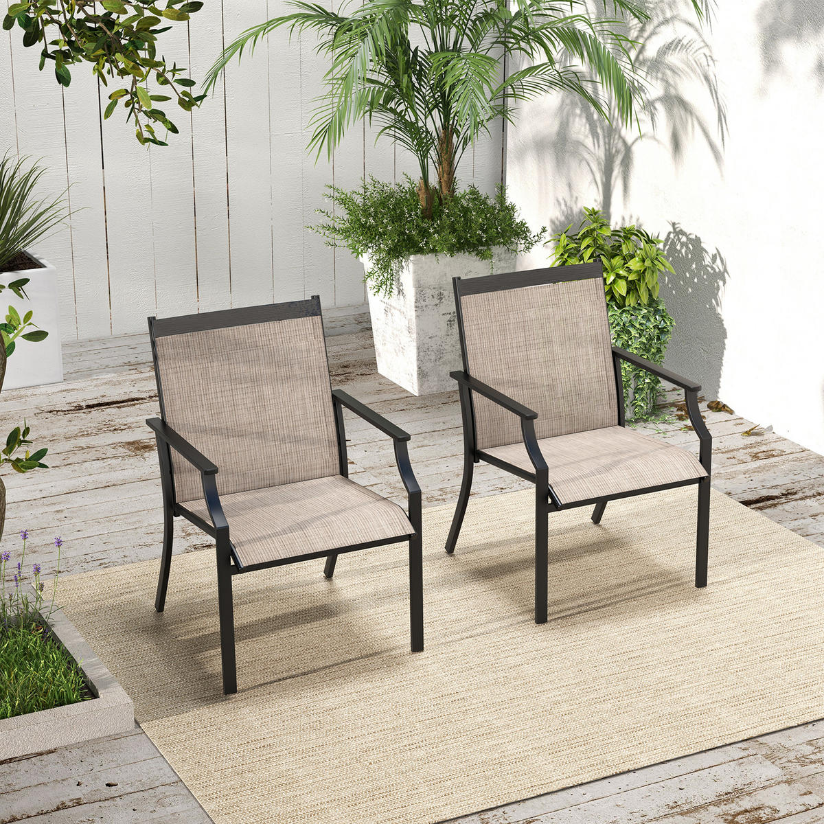 GARTENSTÜHLE Kaffee(2er-Set) - Braun, Metall (61/90/66cm) - COSTWAY