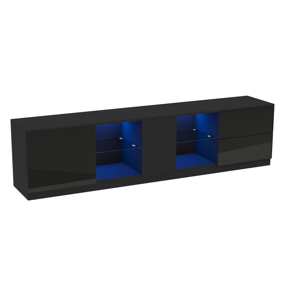 TV-LOWBOARD 160/40/52 cm mit 2 Schubladen, LED-Beleuchtung und Glasboden - Schwarz, Holzwerkstoff (160/52/40cm) - BEAOK