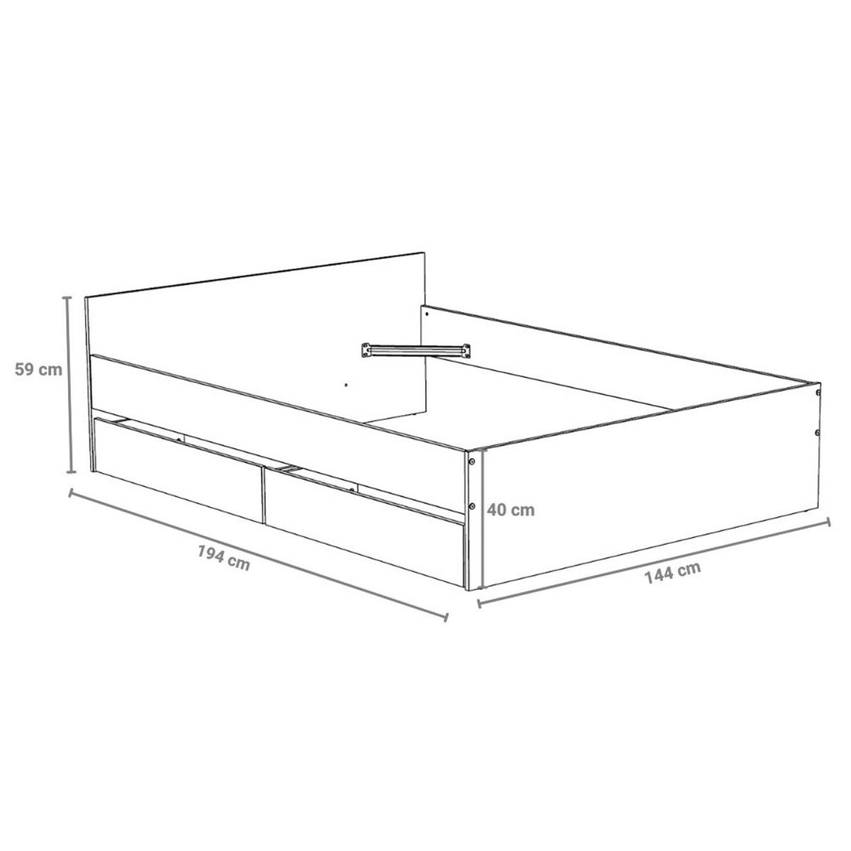 BETT KAPPA mit Schubladen/ Bett 140x190 - Schwarz & Eiche Gebleicht Dekor - Multicolor, Holzwerkstoff (140/190cm) - Weber Industries
