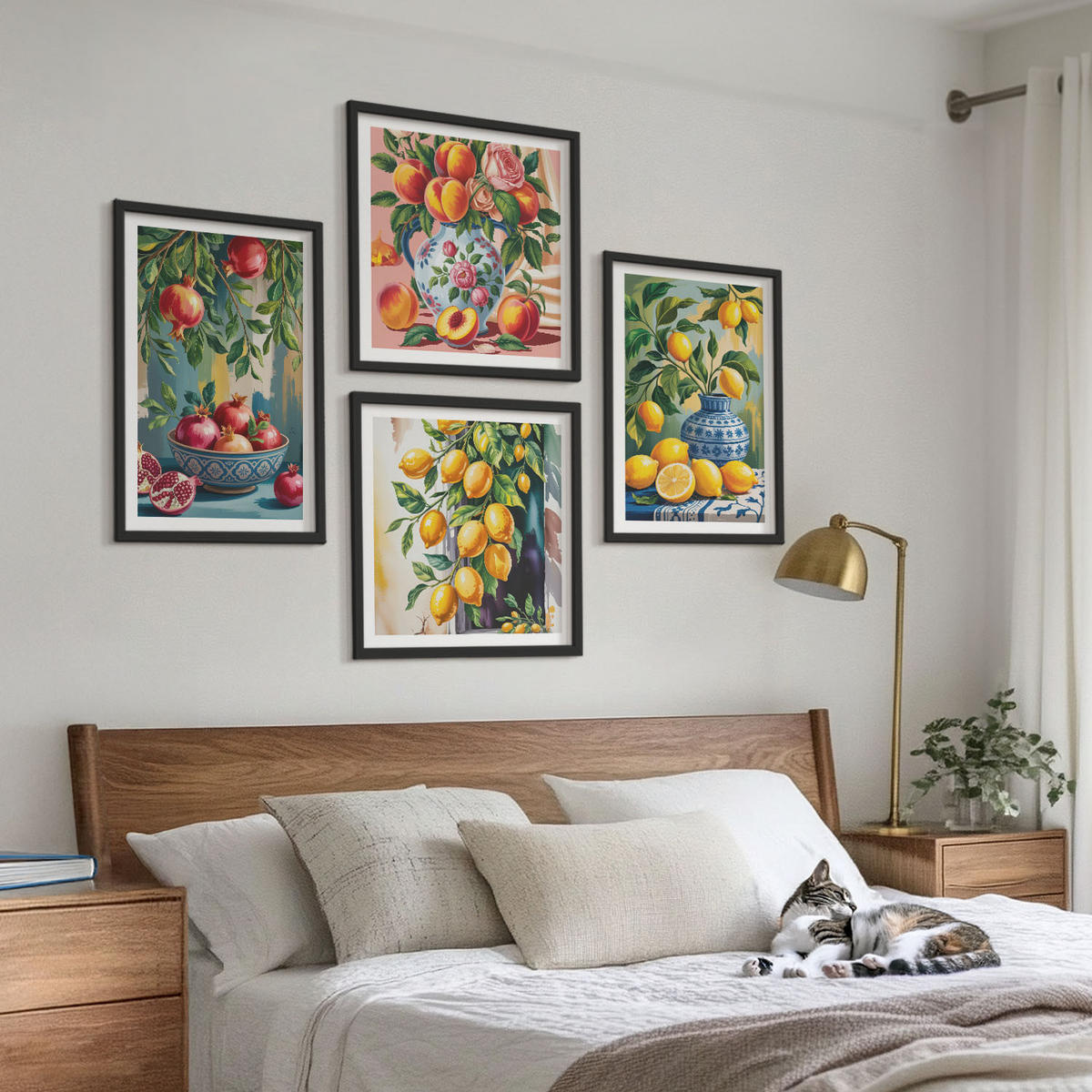 BILDER SET 4er Set - 50x50 cm & 40x60 cm Schwarzer Rahmen - Fruchtzusammensetzungen - Schwarz, Kunststoff (50/50cm) - TULUP