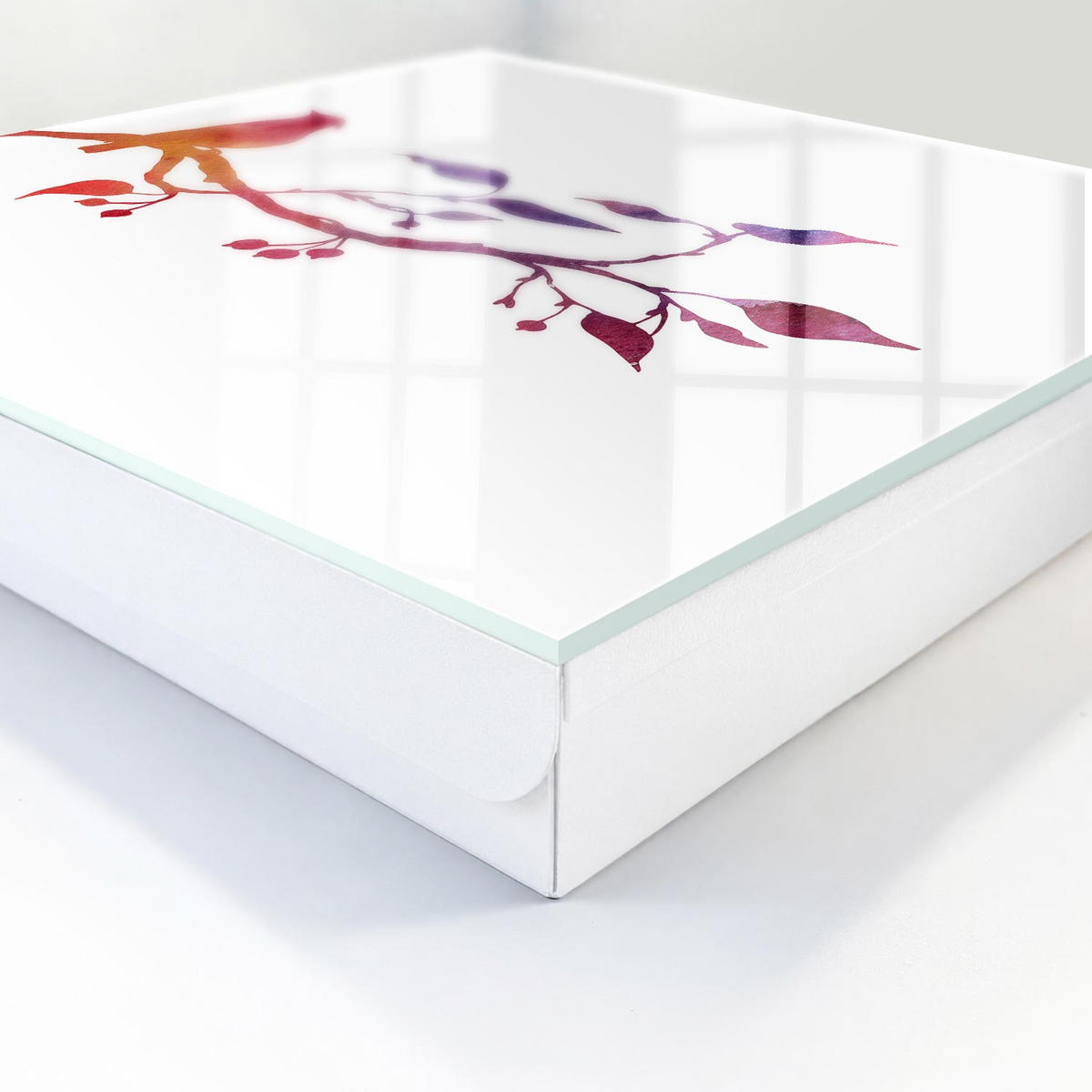 SCHLÜSSELBOX Weiß 30x30 cm – Türöffnung nach rechts - Ein Ast mit einem Vogel - Rot, Metall (30/30/5cm) - TULUP