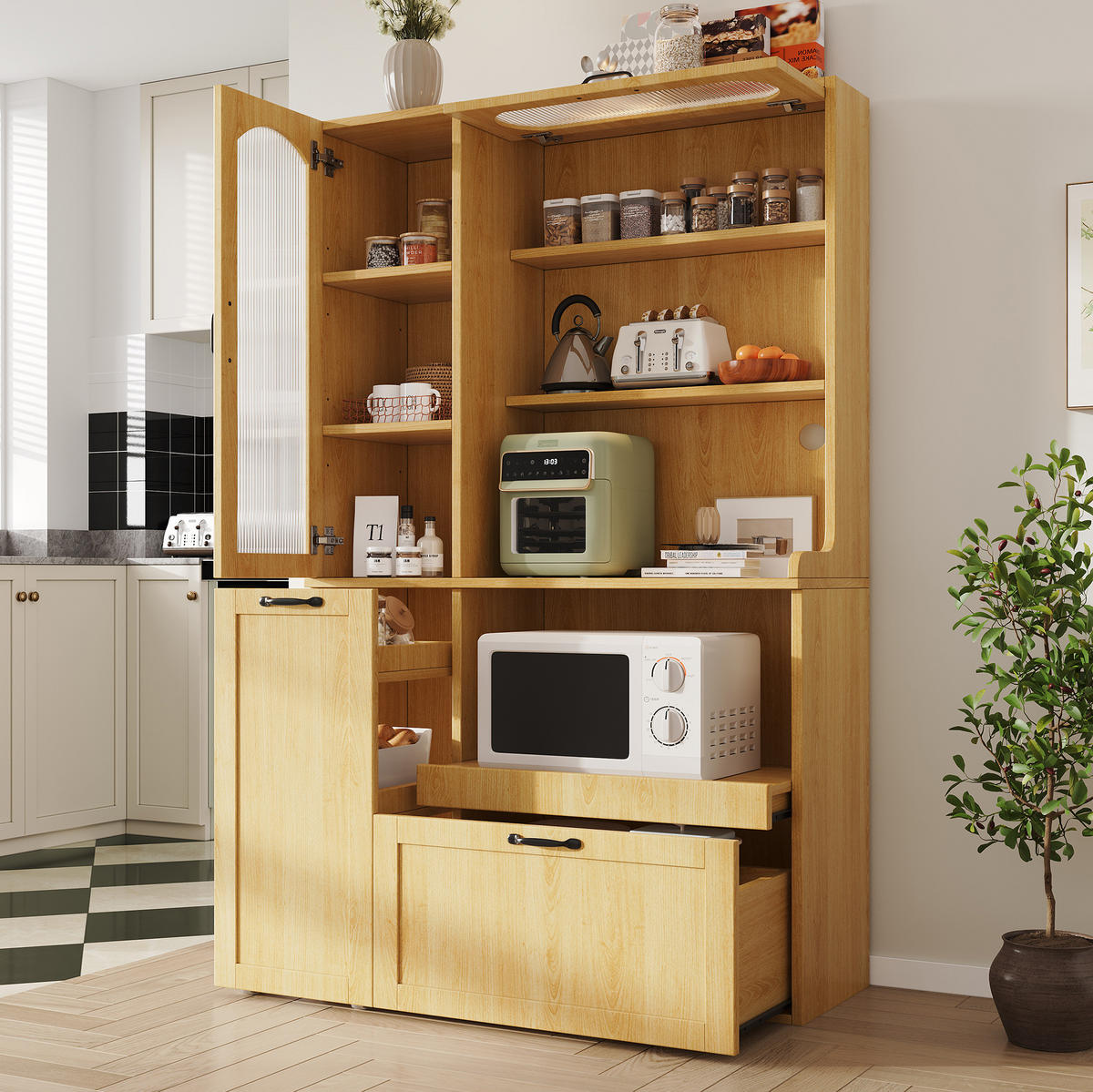 HIGHBOARD 98/177/40 cm Natur aus MDF mit verstellbaren Einlegeböden - Naturfarben, Holzwerkstoff (40/177/98cm) - OKMYHOME