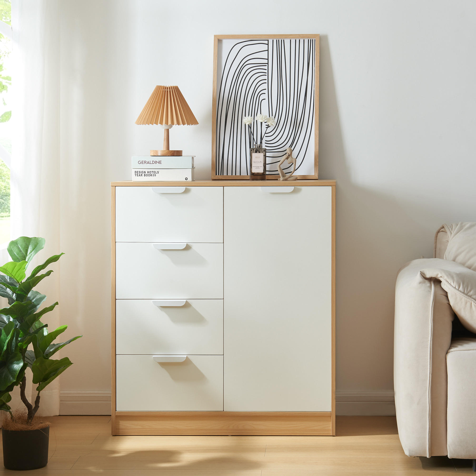 KOMMODE Varkaus - Eichefarben/Weiß, Holzwerkstoff (80/90/40cm) - [en.casa]
