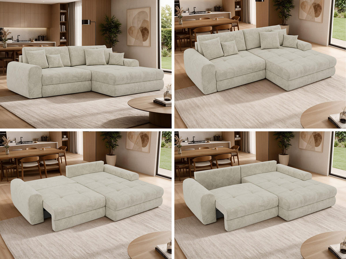 ROHOVÁ SEDAČKA ARELIA L - Krémová Hrubě tkaná žinylka - Vlevo - černá/krémová, textil/plast (292/205cm) - MKS