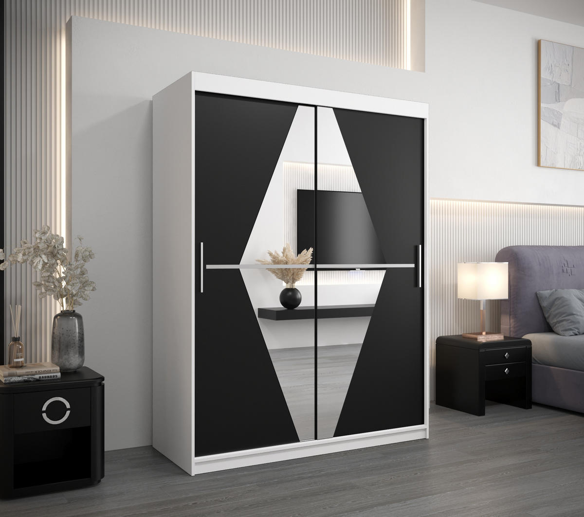 SCHWEBETÜRENSCHRANK 200/150/62 2-türig - Silberfarben/Schwarz, Holz/Kunststoff (150/200/62cm) - Abiks Möbel