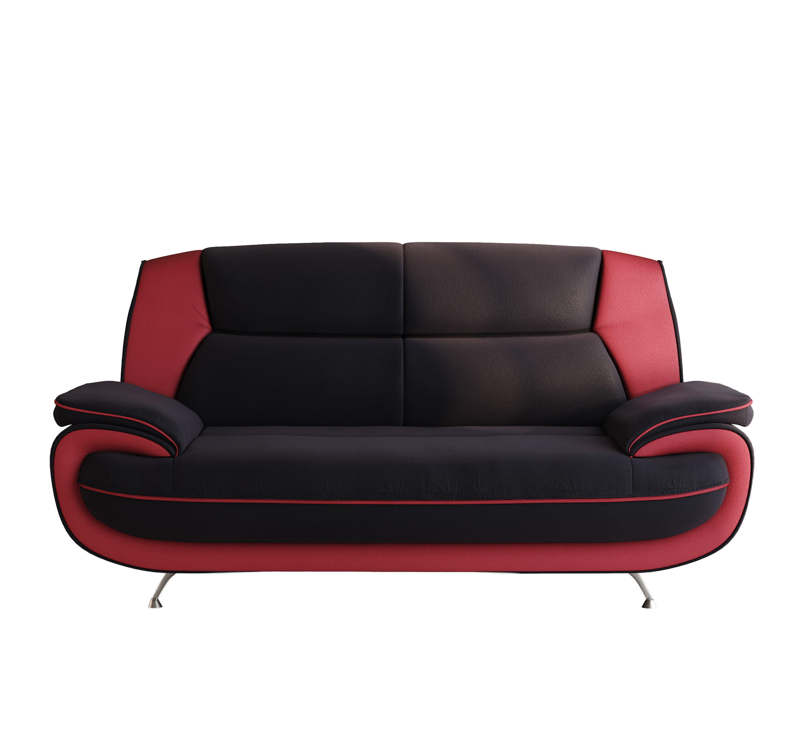 SOFA 2-Sitzer, Stoff Soft, Schwarz + Rot, Palermo - Schwarz, Holz (168/89/87cm) - Kaiser Möbel