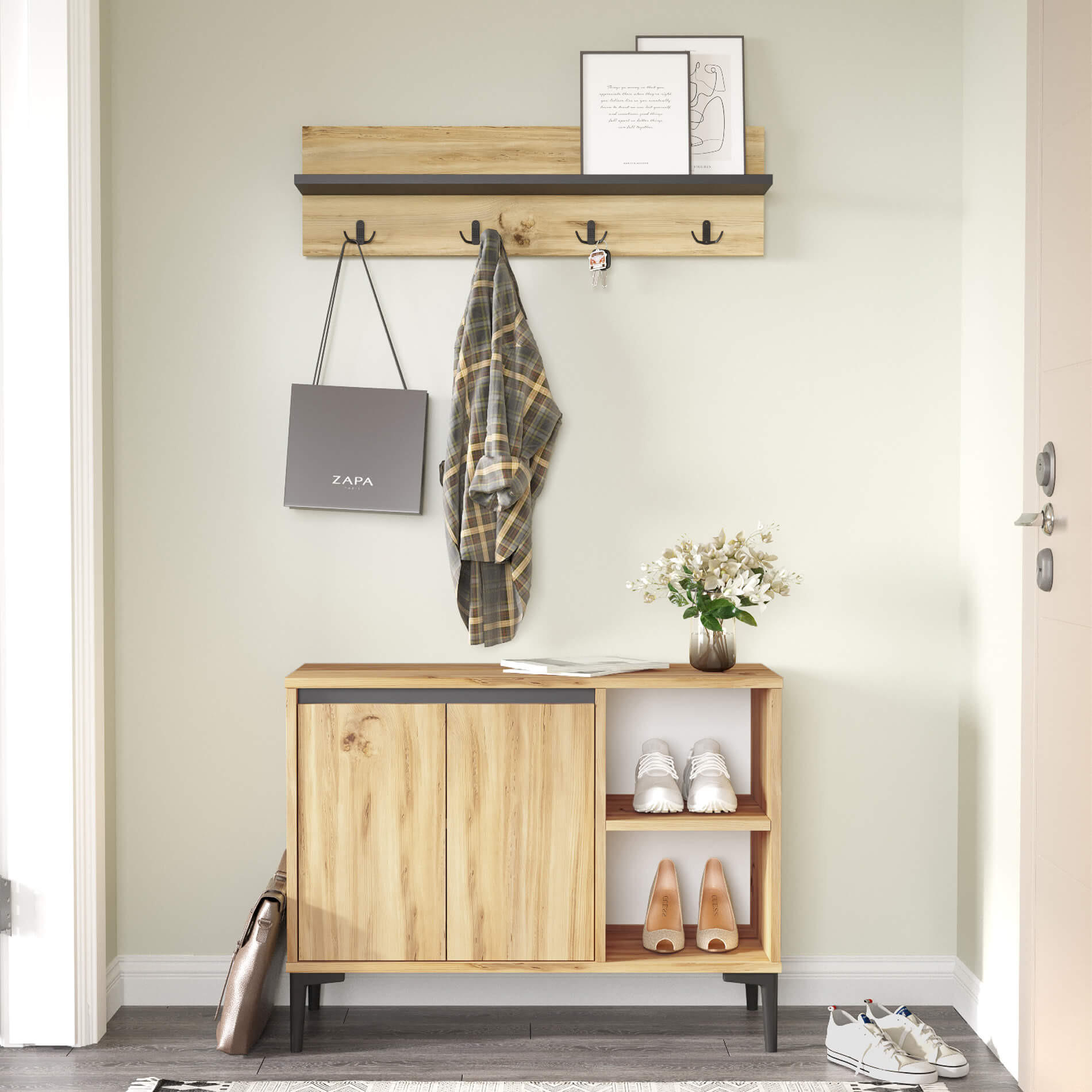 GARDEROBE 2-teilige Hellbraun 35/90/68,5 cm - Braun, Holzwerkstoff (90/68.5/35cm) - Mobili Rebecca